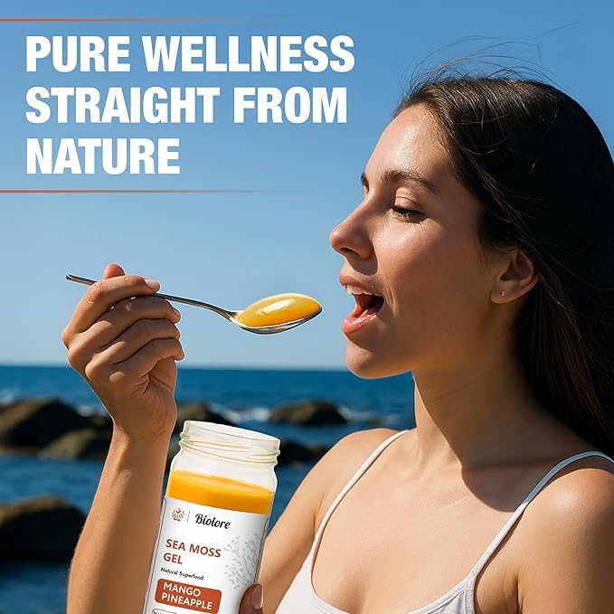 Biolore Wildcrafted Sea Moss Gel - Mango Pineapple 16 oz - Flavored Sea Moss Gel with Essential Vitamins &amp Trace Minerals - Vegan Superfood - Made in USA Gluten-Free No Added Sugar