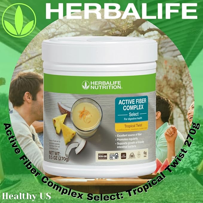HerbalifeHERBALIFE Active Fiber Complex Select: Tropical Twist 270g for Digestive Health No Artificial Flavors or Sweeteners Gluten-Free Made with Non-GM Ingredients Certified Vegetarian