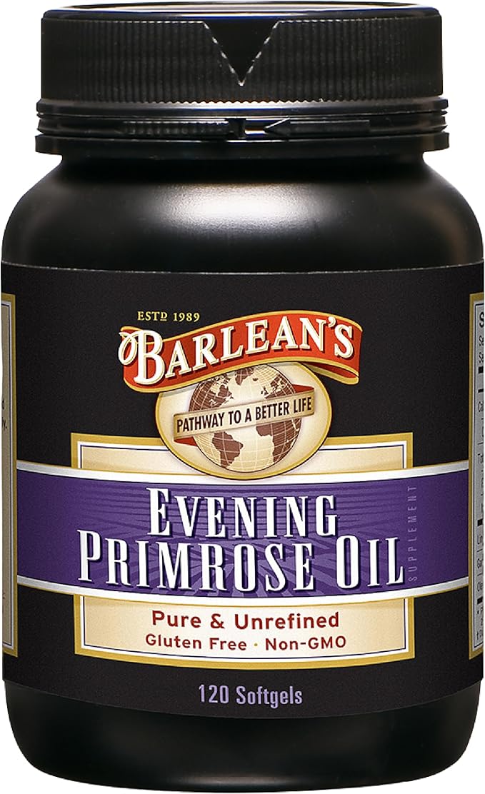 Barlean's Evening Primrose Oil Capsules GLA Supplement for Men and Women Healthy Skin Immune Support and Bone Strength 1300mg Softgels 120 Count