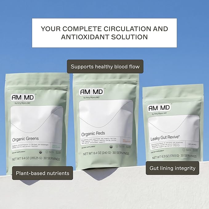 Amy Myers MD Organic Reds Superfood Powder - Supports Cellular Energy Circulation &amp Antioxidant Defense - Beet Root Aronia Raspberry - 30 Servings