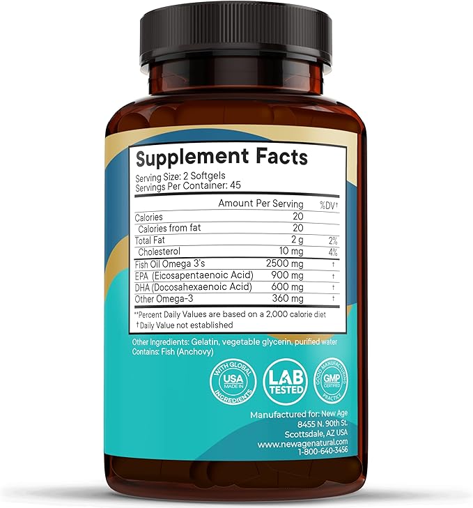 NEW AGE Omega 3 Fish Oil Supplement Immune &amp Health Support – Promotes Joint Eye &amp Skin Health - Non GMO - EPA DHA Fatty Acids Gluten Free (90 Softgels (Pack of 1))