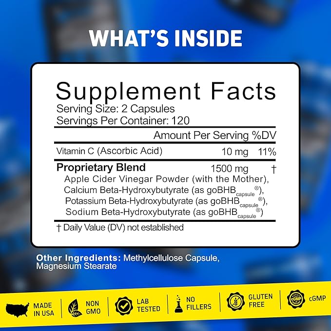 Herbtonics Apple Cider Vinegar + Keto BHB Capsules | GLP-1 Support for Appetite Cravings &amp Weight Management | Metabolism Support with Satiety Support | 240 Capsules - 4 Month Supply