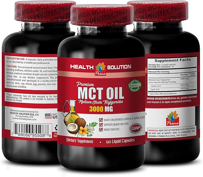 Energy Support Supplements - MCT Oil 3600MG 100% Pure Medium Chain triglycerides - mct Oil Made with Coconut Oil mct Oil Pills mct Oil for Memory mct Oil for Brain mct Coconut Oil - 1B 120Soft