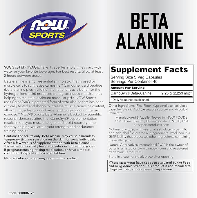 NOW Foods Beta-Alanine - 120 Capsules (Pack of 2)