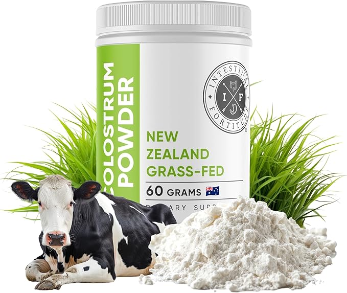 Intestinal Fortitude 100% Grass Fed New Zealand Cows Colostrum Powder Grassfed Hormone Free GMO Free Optimal Gut Health and Immune System Support Leaky Gut IBD 60 Grams