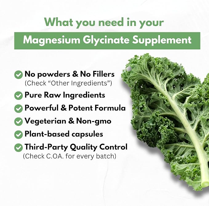 Pure Magnesium Glycinate Capsules - Non-Buffered 350mg Elemental Magnesium Supplement - Chelated High Absorption &amp Purity Magnesium Complex - Made in USA