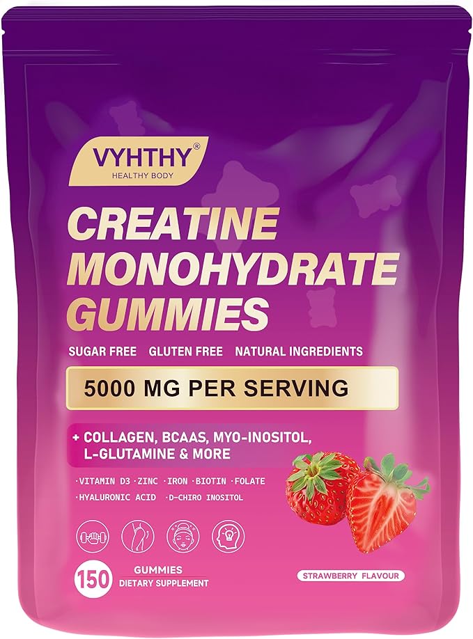 Creatine Monohydrate Gummies – with Collagen BCAAs L-Glutamine Biotin Zinc Vitamin D3 &amp Hyaluronic Acid – Daily Pre &amp Post Workout Recovery Sugar-Free（150 Gummies）