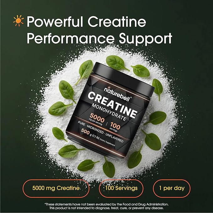 NatureBell Creatine Monohydrate Powder - 500g - Micronized Powder - Delivers 5000mg Creatine Per Serving - Pre-Workout or Post-Workout Support* - Vegan &amp Keto Friendly - Unflavored