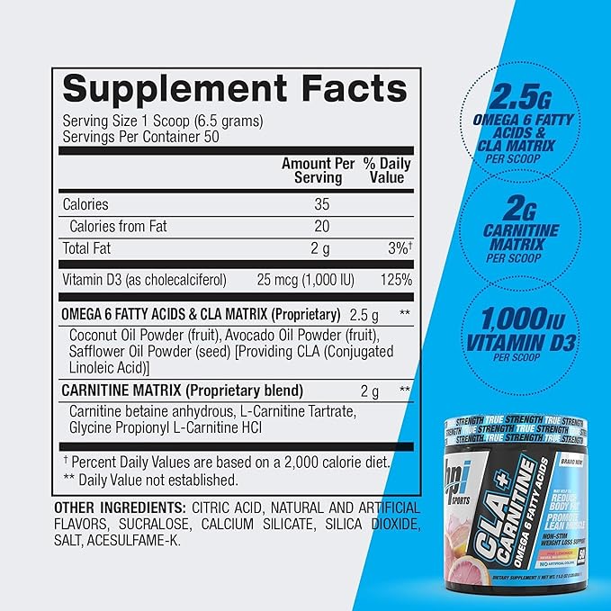 BPI Sports CLA+Carnitine – CLA L Carnitine &amp Linoleic Acid – L Carnitine Supplement for Weight Loss Metabolism &amp Lean Muscle – Caffeine Free – Pink Lemonade – 50 Servings – 12.34 oz