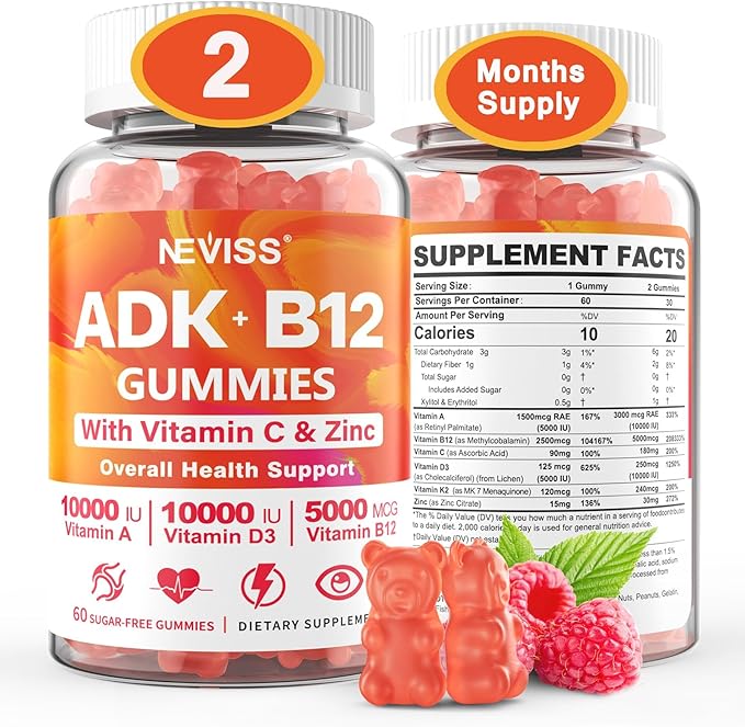 Methylated Multivitamin Women Men Vitamin D3 K2 5000IU / 10000IU B12 5000 mcg 2500mcg K2 (MK-7) 240mcg- ADK+Methyl Vitamin B12 Vegan D3Vitamin ACZinc EyeBoneEnergyImmune Sugar-Free Gummies