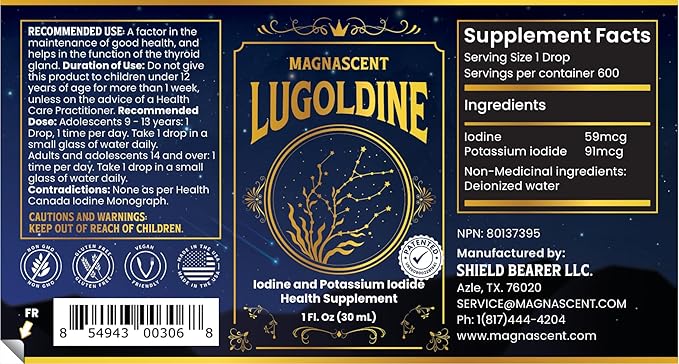 Lugoldine Iodine Drops 1 oz – Patented Process (US20090022816A1) 150 mcg Iodine (100% Daily Value) Alcohol-Free &amp Glycerin-Free Liquid Iodine Supplement (1 Fl Oz (Pack of 2))