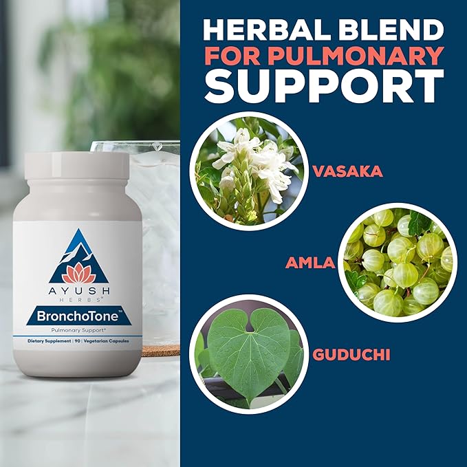 Ayush Herbs Bronchotone - Bronchial Support Respiratory and Immune-Support Support Supplement for Women &amp Men Adults Pulmonary Care Supplement - 90 Vegetarian Capsules (1 Count)