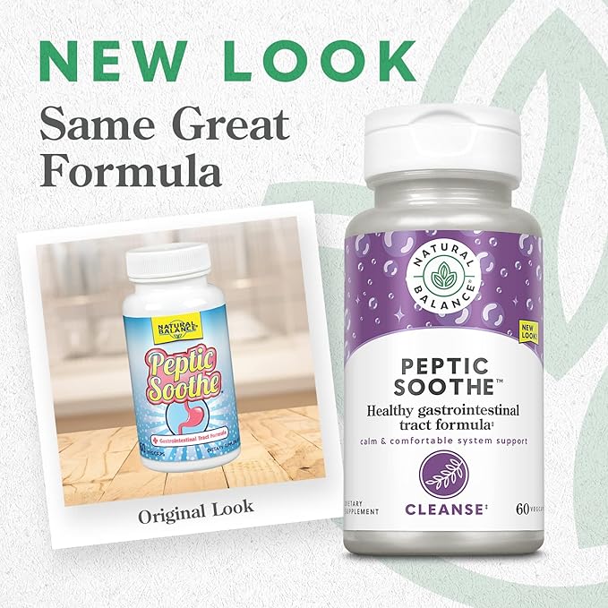 Natural Balance Peptic Soothe | Gastrointestinal Formula for Healthy Digestion Support | with Zinc Carnosine L-Glutamine &amp Mastic Gum | 60 VegCaps