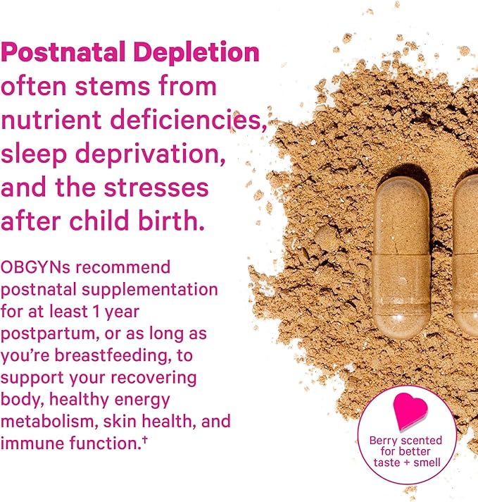 Pink Stork Postpartum Mood Support - Postnatal Hormone Balance for Women - Breastfeeding Friendly New Mom Essentials - Ashwagandha Chamomile &amp Vitamin D - Stress &amp Mood 60 Capsules