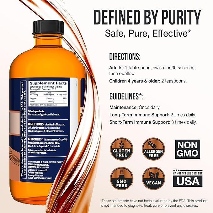 Sovereign Copper Bio-Active Copper Hydrosol Daily+ 4-in-1 Wellness Supplement for Joint Bone Hair Skin and Nails Cardiovascular Health Energy and Metabolic Health Support 16 fl oz (473mL)