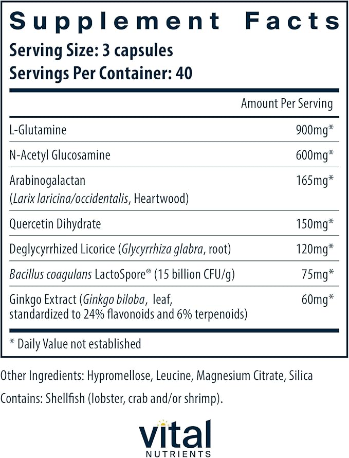 Vital Nutrients GI Repair Nutrients - Leaky Gut Capsule with L Glutamine and N-Acetyl - Digestive Enzyme Supplement to Support Gut Health and Digestion - Gluten and Dairy Free - 120 Capsules