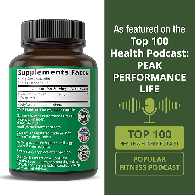Creapure Creatine Monohydrate 180 Capsules - Ultra High Purity German Made Creatine with Nothing Added at All - Pure Unflavored Pills for Men &amp Women - No Sugar Non-GMO Vegan Friendly Supplement