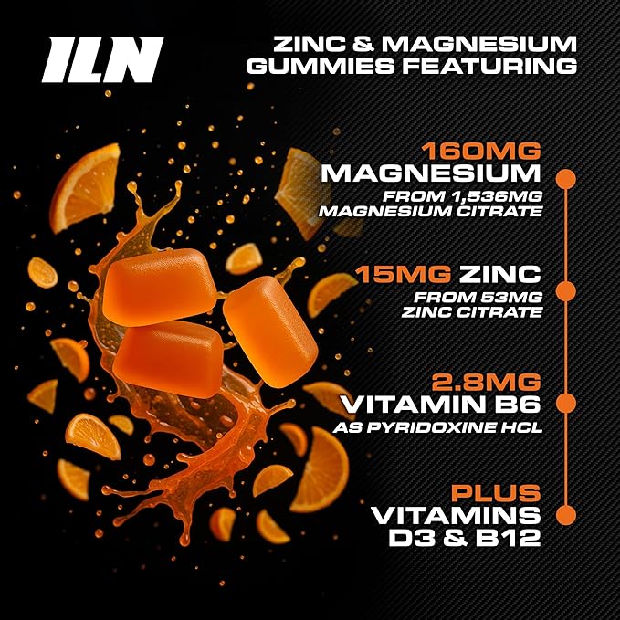 Iron Labs ZM6 Gummies for Men &amp Women – Zinc Magnesium Gummies (100 Count Orange Flavour Vegan) – Magnesium Citrate and Zinc Citrate Supplements with Vitamin B6 and D3