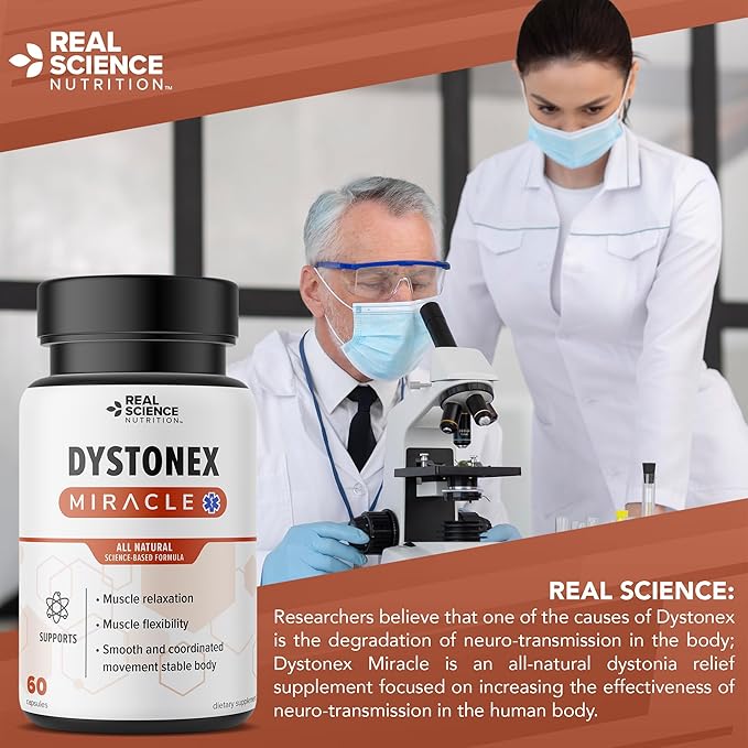 Real Science Dystonex - Dystonia Support Supplement for Tremors Muscle Contractions &amp Spasms – Muscle Relaxer Pills with Vinitrox &amp GABA for Nerve Support &amp Blood Circulation – Made in US