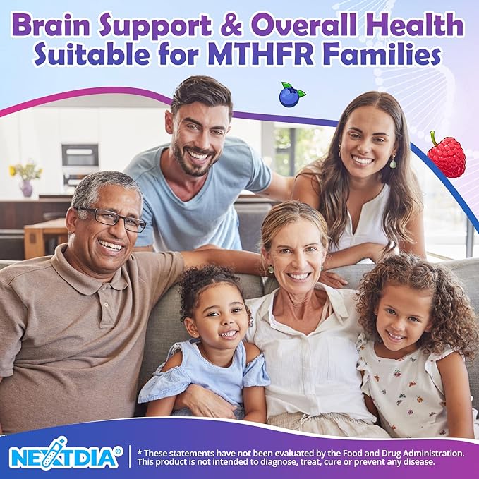 L-Methylfolate 1000 mcg + Methyl B12 Gummies for Kids &amp Adults - Active 5-MTHF w/Omega-3 DHA &amp EPA(3:1) Choline &amp TMG B6 Supports MTHFR Gene Brain Energy &amp Methylation Sugar fre