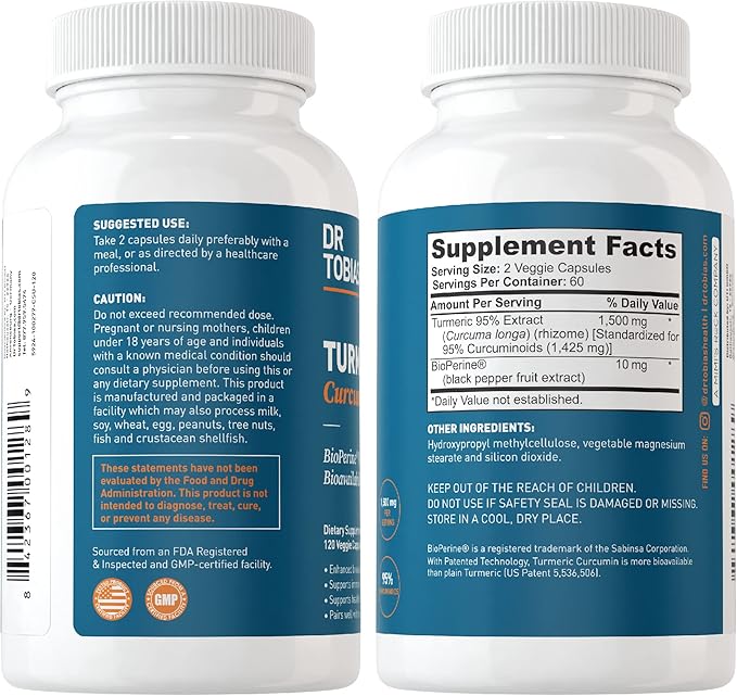 Dr. Tobias Omega 3 Fish Oil 2000mg and Turmeric Curcumin 95% Curcuminoids Promotes Overall Health with Antioxidant Support