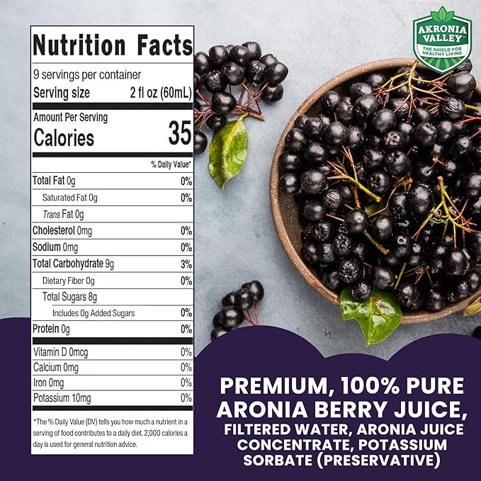 100% Aronia Berry Juice - Highest Antioxidant Superfood | 16 Fl Oz (Pack of 12) 110 Servings | Gluten-Free No Sugar Non-GMO Chokeberry Juice