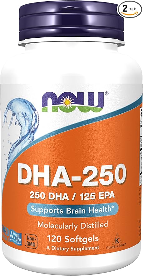 NOW Foods DHA-250 50% DHA 120 Softgels (Pack of 2)