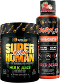 ALPHA LION Stubborn Fat Loss Stack – Superhuman Burn Pre Workout + Burn2O Liquid L-Carnitine 2000mg (ShredBerry) – 2-in-1 Thermogenic Fat Burning Stack for Men &amp Women