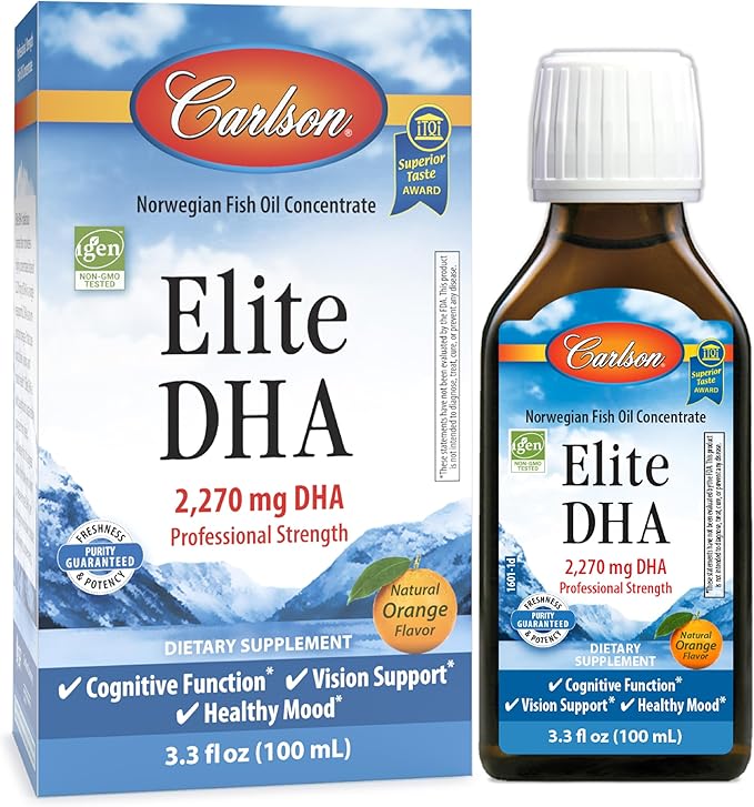 Carlson - Elite DHA 2270 mg DHA Professional Strength Norwegian Fish Oil Concentrate Cognitive Function &amp Vision Support Orange 100 mL