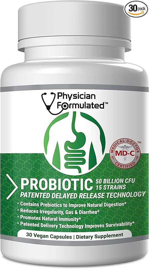 Probiotics for Women &amp Men - 50 Billion 15 Strains Slow Release DR Capsules &amp Prebiotics to Improve Digestive Health Immune Support Supplement Full Month Supply