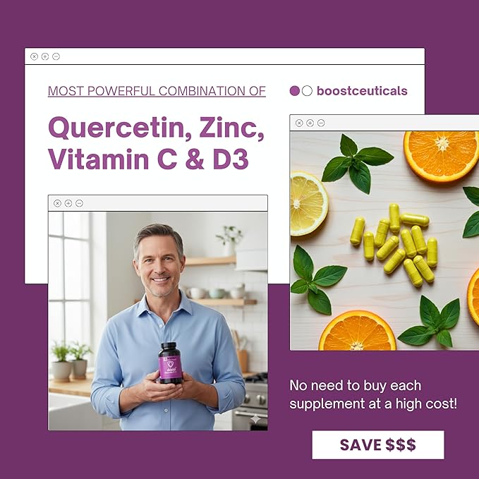 BoostCeuticals Quercetin Dihydrate 500mg Zinc Picolinate 50mg - Vitamin C 800mg D3 5000IU Histamine Support - High Dose Vegan Non GMO Immune Complex -120 Capsules 60 Servings
