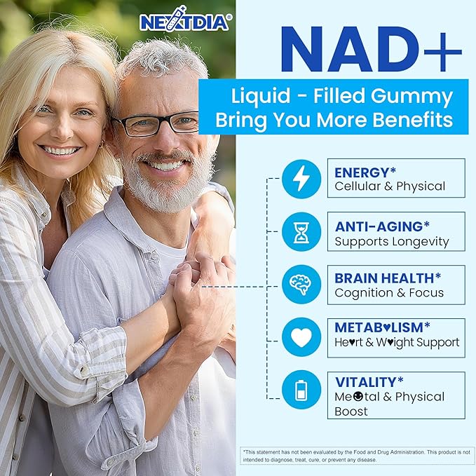 Liposomal Nad+ Supplement for Women Men - Max Absorption Nad Gummies Plus Resveratrol Fisetin Quercetin TMG Caffeine B12 for Aging Defense Energy &amp DNA Repair Skin Brain Antioxidant - 60