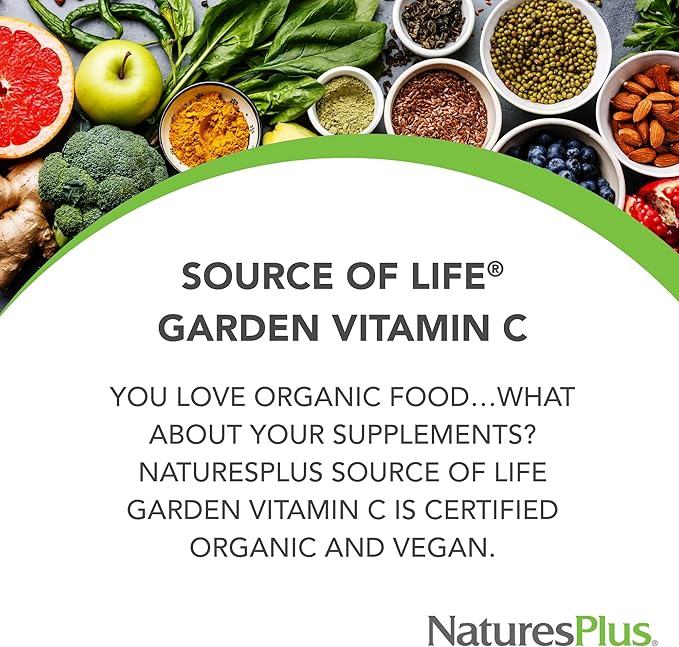 NaturesPlus Source of Life Garden Vitamin C - 60 Capsules Pack of 2 - Immune System Support - USDA Certified Organic Non-GMO Vegan Gluten Free - 60 Total Servings