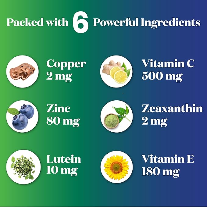 Superfood MD AREDS 2 Eye Vitamin &amp Mineral Supplement Contains Lutein Vitamin C and E Zeaxanthin Zinc with Added Copper - 180 Count