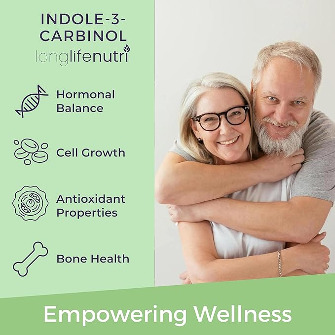 LongLifeNutri Indole-3-Carbinol 400mg - 120 Vegeterian Capsules 4-Month Supply Organic Supplement for Hormone Balance &amp Cellular Health Lab Tested Made in USA