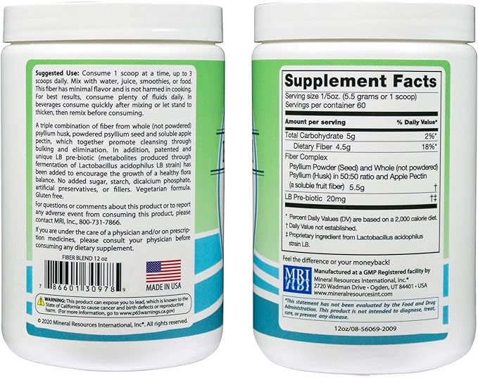 Anderson Fiber Blend with LB Prebiotic Premium All Natural Fiber Supplement Psyllium and Apple Pectin Fiber Powder Colon Cleanse Supports Healthy Gut and Cholesterol 12 Ounces