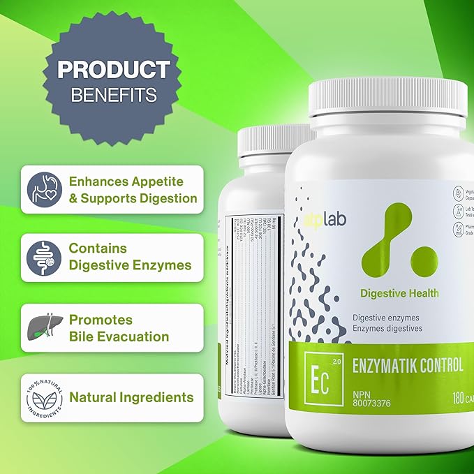 ATP LAB - Enzymatik Control 180 Capsules 90-Day Supply - Enhances Appetite and Supports Digestion - Contains Digestive Enzymes - Prevent Nausea and Increase Bile Flow