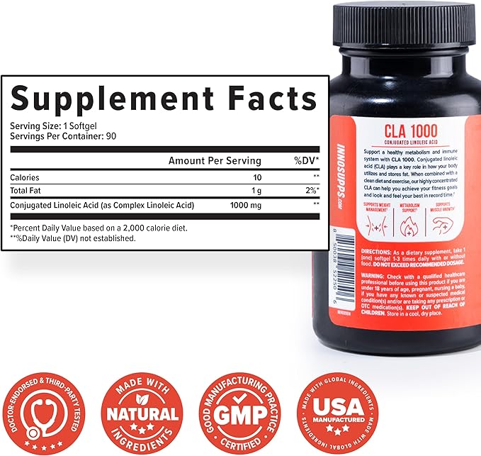 InnoSupps CLA 1000mg - CLA Supplements with Safflower Oil - Supports Metabolism Lean Muscle Recovery and Growth Stamina and Immune Health (30 Capsules)