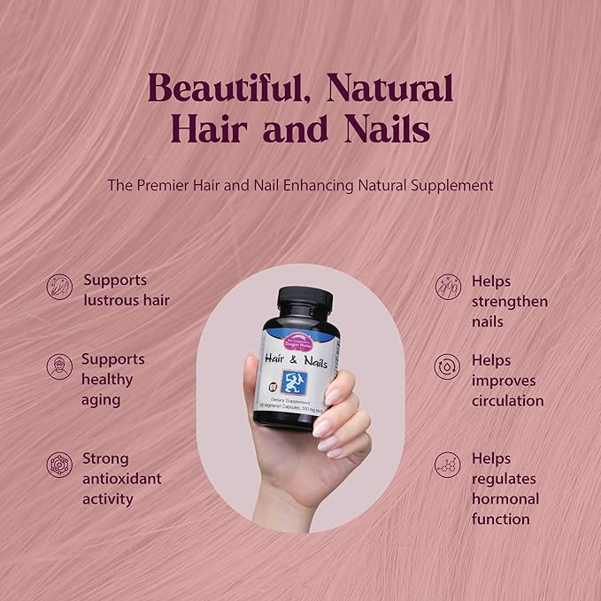 Dragon Herbs Hair and Nails | All Natural Supplement to Support Hair Nails Healthy Aging and Circulation | All Natural Ingredients Non-GMO (100 Capsules 500 mg Per Capsule)
