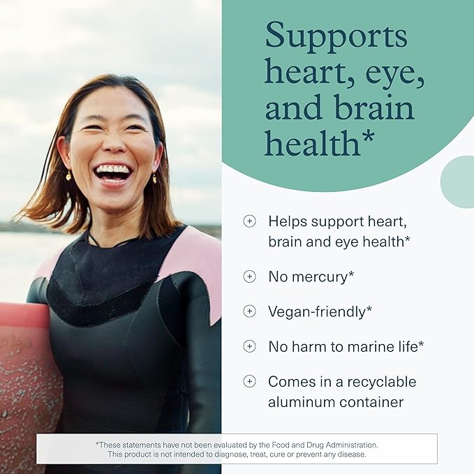 Youtheory Ocean-Friendly Omega - Vegan Algae Omega 3 Softgel - with EPA &amp DHA - Heart Eye &amp Brain Health - Recyclable Aluminum Container - Gluten Soy &amp Dairy Free - 60 Softgels (Pack of
