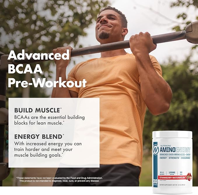 NutraOne Amino Energy BCAA Powder Pre-Workout Supplement with Caffeine Branched Chain Amino Acids to Help Fuel and Recover* (Berry Lemonade - 30 Servings)