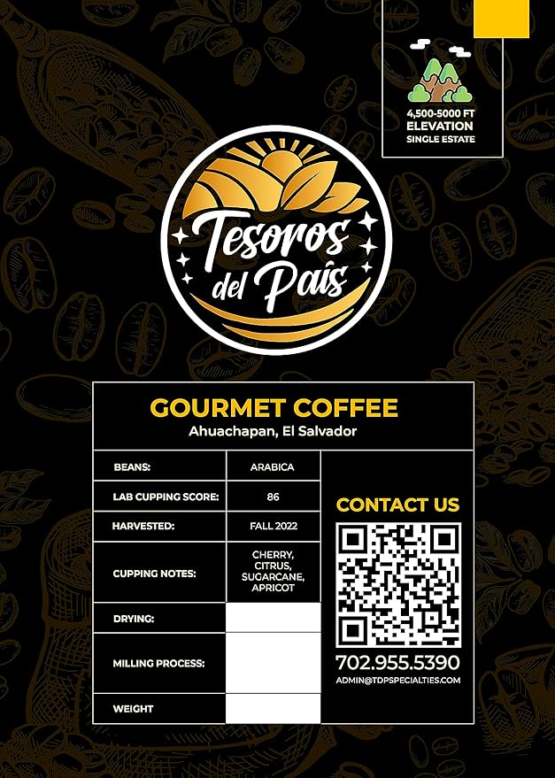 Tesoros Del Pais Green Unroasted Coffee Beans Ahuachapan El Salvador Single Estate High Elevation (Wet Milled 5 lb)