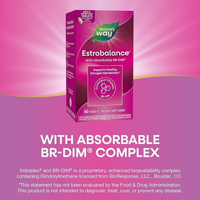 Nature's Way Estrobalance Absorbable BR-DIM Supports Healthy Estrogen Metabolism* Vegan Gluten Free 60 Tablets (Packaging May Vary)