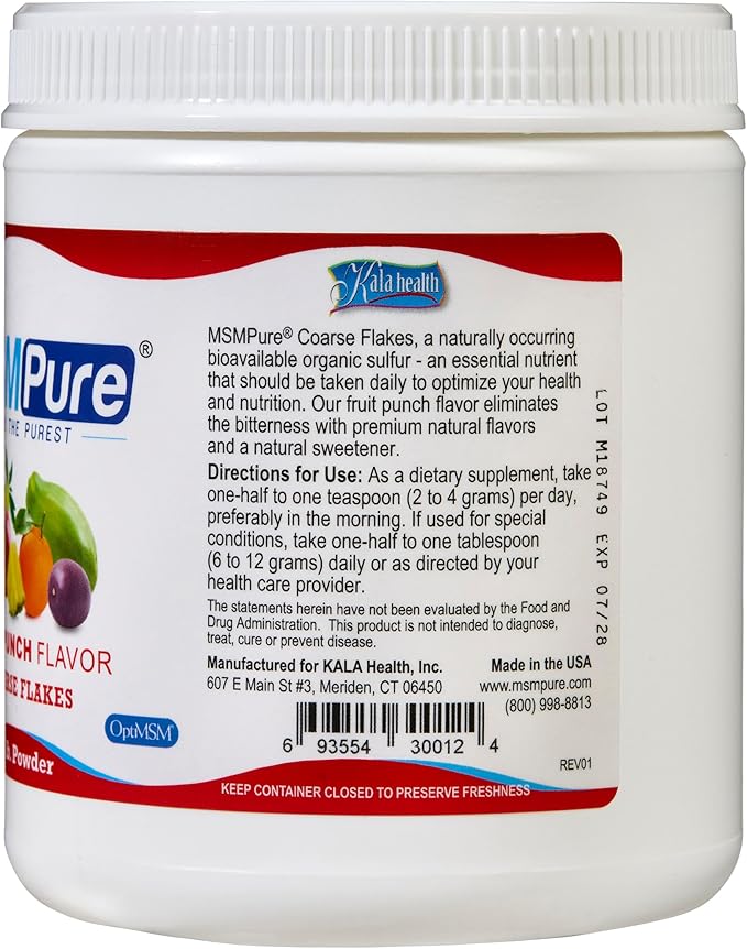 KALA HEALTH MSMPure Fruit Punch Flavored Coarse Flakes 1lb and Muscle &amp Joint Cream 2oz Bundle
