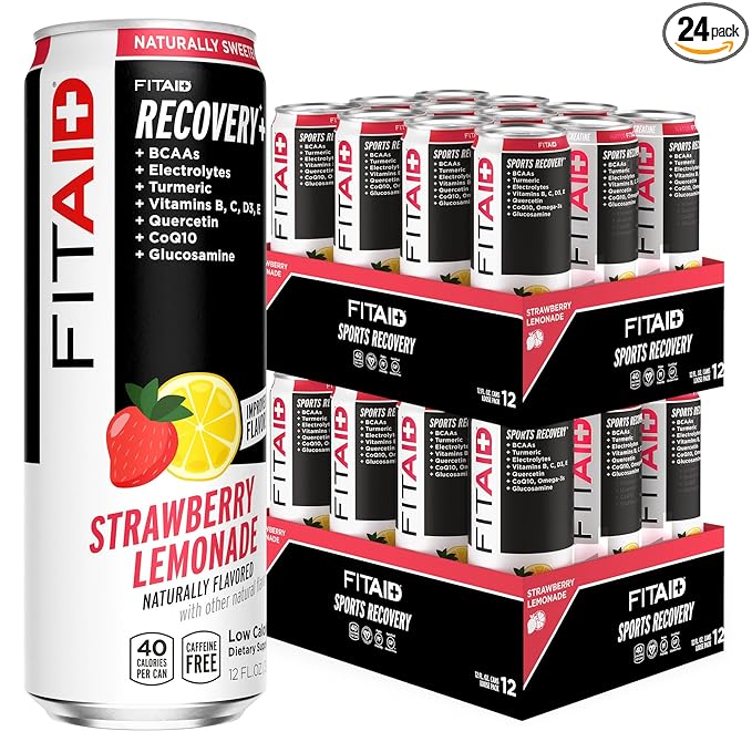 LIFEAID FITAID Post Workout Recovery Drink Strawberry Lemonade BCAAs Glucosamine Electrolytes Quercetin Paleo Vegan &amp Gluten-Free 40 Calories 12 Fl Oz (Pack of 24)