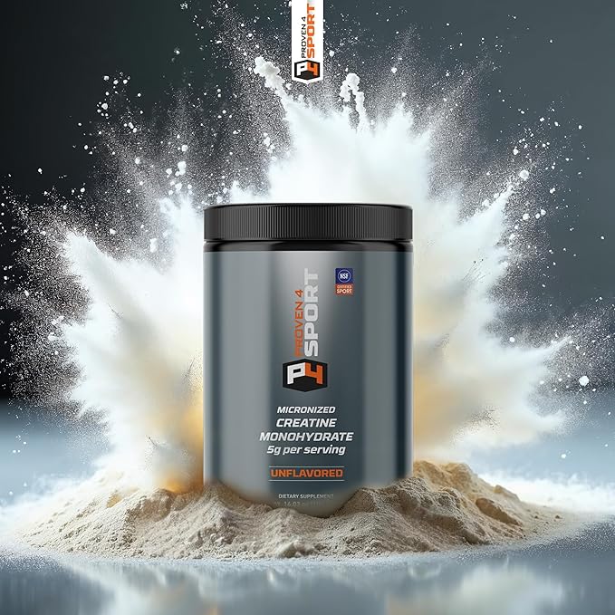 Proven4 Creatine Monohydrate – NSF Certified for Sport® – 5g Micronized Powder for Muscle Strength &amp Brain Energy Performance &amp Recovery from Exercise – Unflavored 16 Oz– 90 Servings