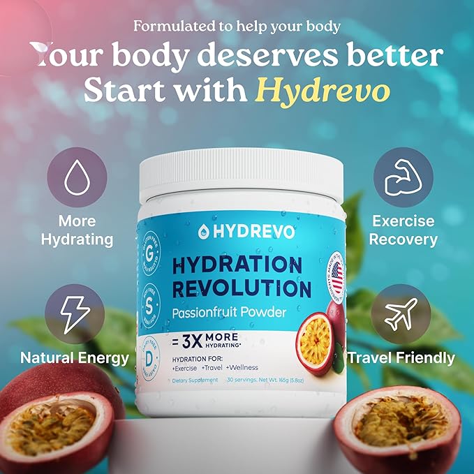 Electrolyte Powder with Amino Acids Drink Mix | Sugar Free Passionfruit 30 Servings | High Potassium Magnesium | Keto Friendly Non-GMO | Hydration Powder Hydration Revolution