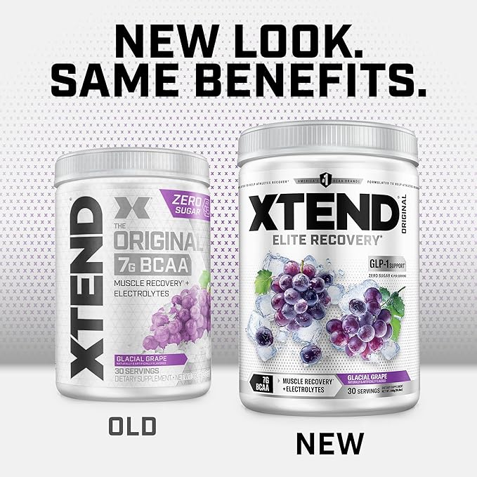 Xtend Original BCAA Powder 7g BCAAs and 2.5g L-Glutamine for Muscle Recovery Hydration and Lean Muscle Sugar Free Intra and Post Workout Drink with Electrolytes Glacial Grape 30 Servings