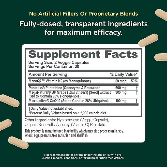 The Genius Brand Genius Heart - Adult Health Supplement for Daily Heart Function Support - Supports Blood &amp Oxygen Flow - With Grapeseed Extract &amp More - Non-GMO Gluten-Free &amp Vegan - 60