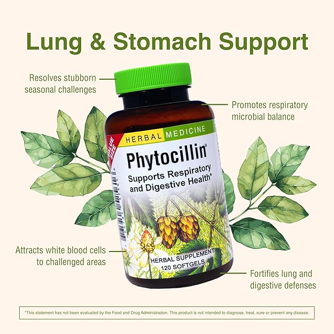 Herbs Etc. Phytocillin - Respiratory &amp Digestive Health Support Supplement - Herbal Formula to Support Digestion - Support Healthy Breathing - 120 Softgels (120 Servings)